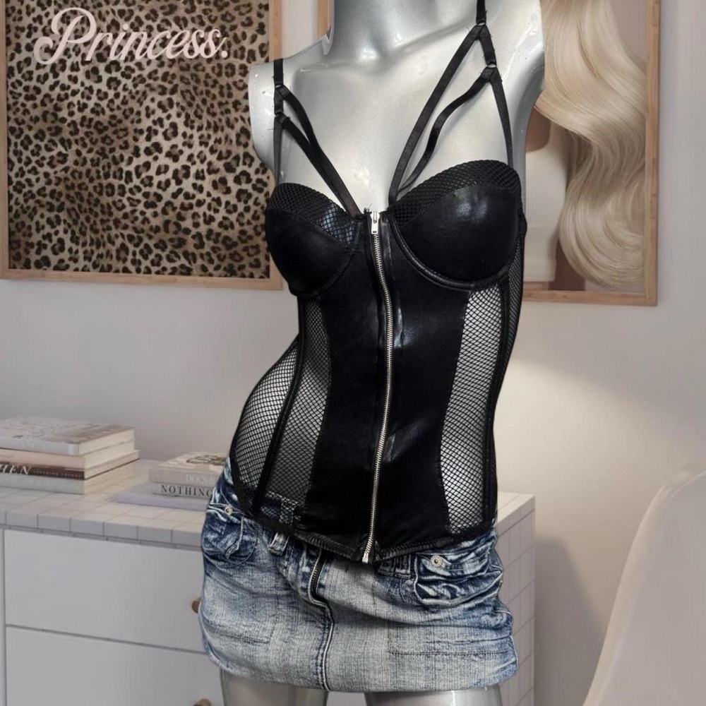 Body Rage NEW W TAG Fishnet Zip Corset